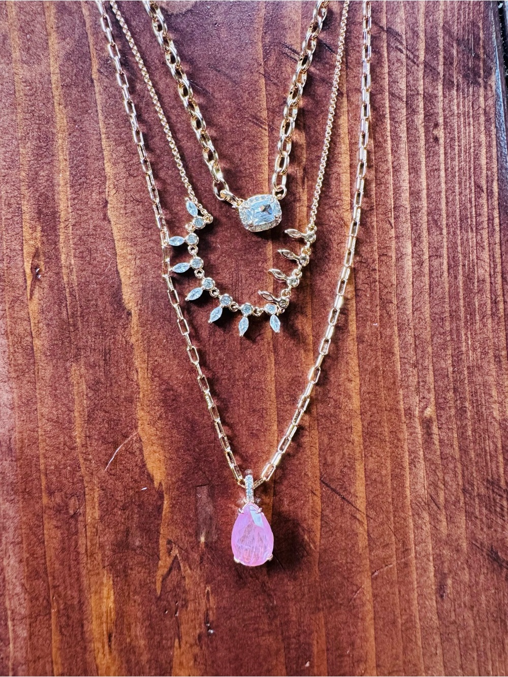 Bomb Party Rose Gold Pink CZ Triple Layer Statement Necklace